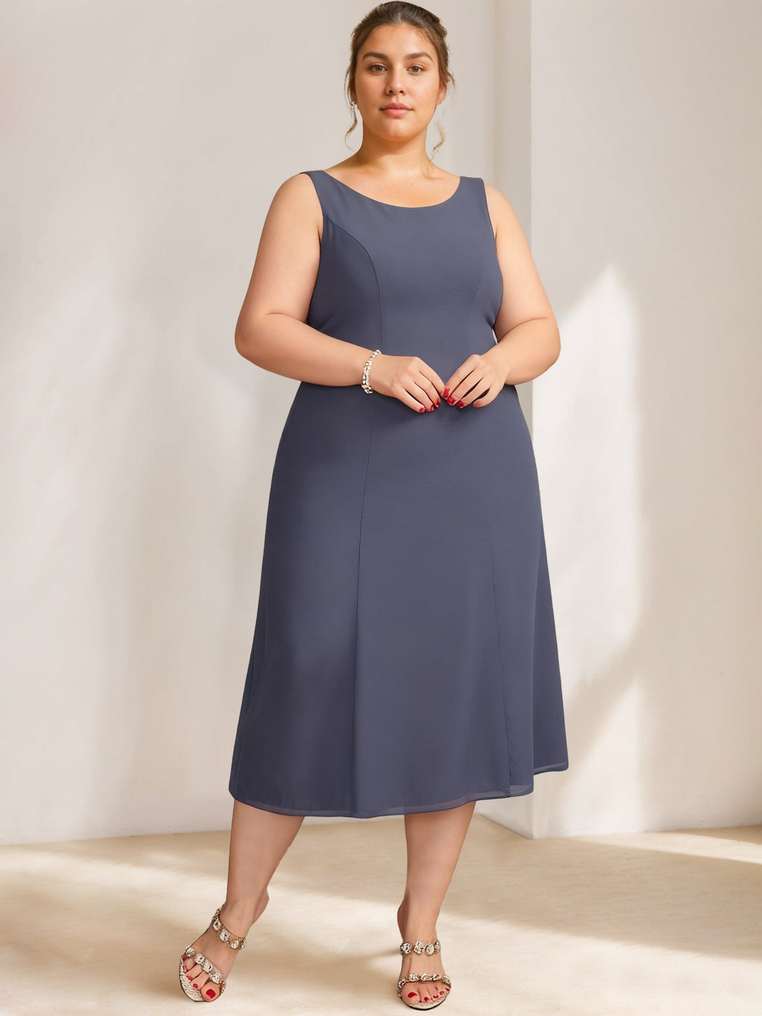 A-Line/Princess Scoop Plus Size Mother Of The Bride Dresses Chiffon With Lace Wrap/Jacket BabaMila