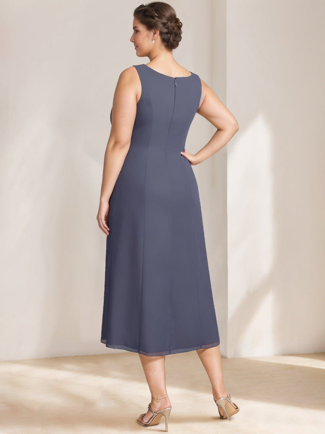 A-Line/Princess Scoop Plus Size Mother Of The Bride Dresses Chiffon With Lace Wrap/Jacket BabaMila