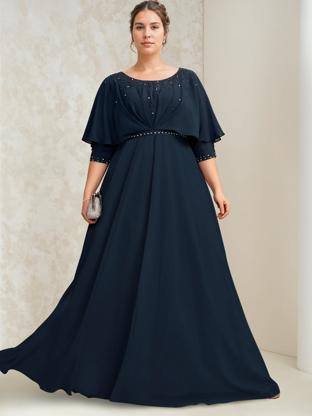 A-Line/Princess Scoop Chiffon Plus Size Mother Of The Bride Dresses Chiffon With Pleated Beading BabaMila