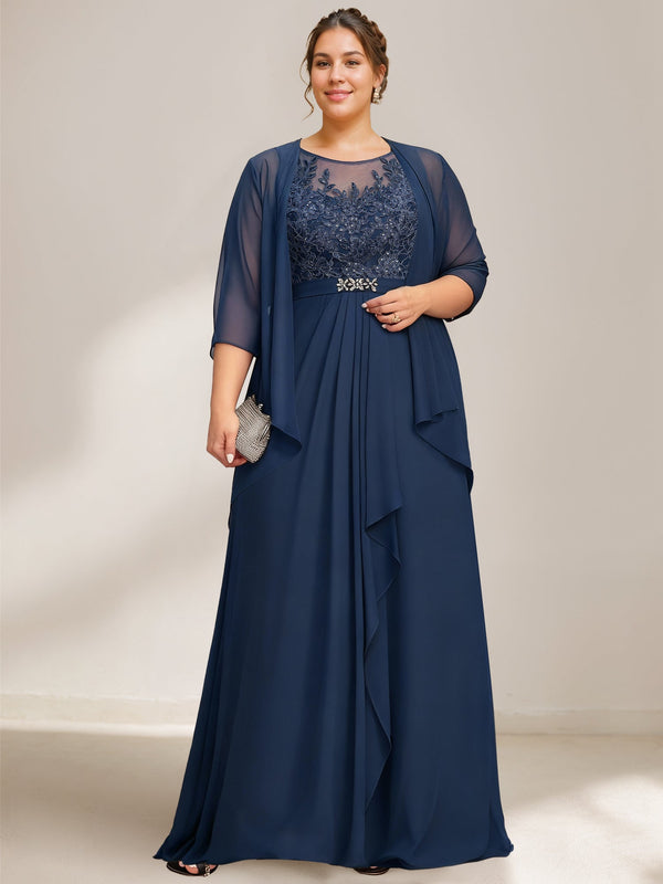 A-Line/Princess Scoop Plus Size Mother Of The Bride Dresses Chiffon Lace With Wrap/Jacket BabaMila