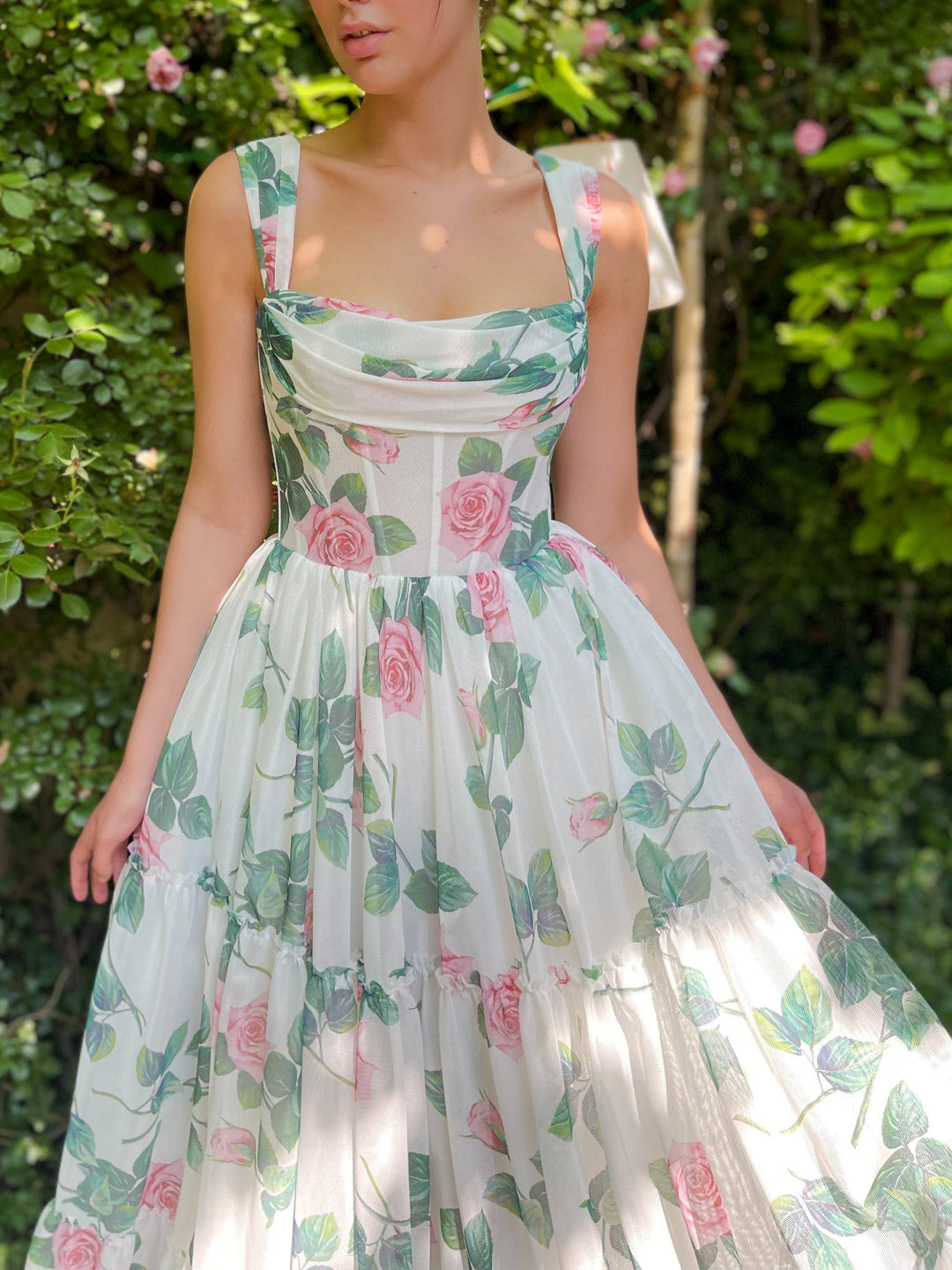 A-Line/Princess Sleeveless Cowl Neck Printed Chiffon Sleeveless Floor-Length Prom Dress with Pleated/Ruffled Hem BabaMila