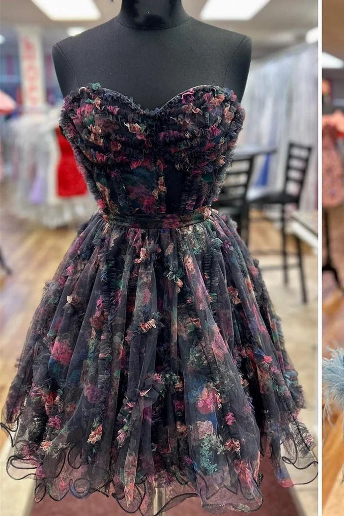 A-Line/Princess Strapless Sleeveless Printed Tulle Short/Mini Party Dance Cocktail Homecoming Dress BabaMila