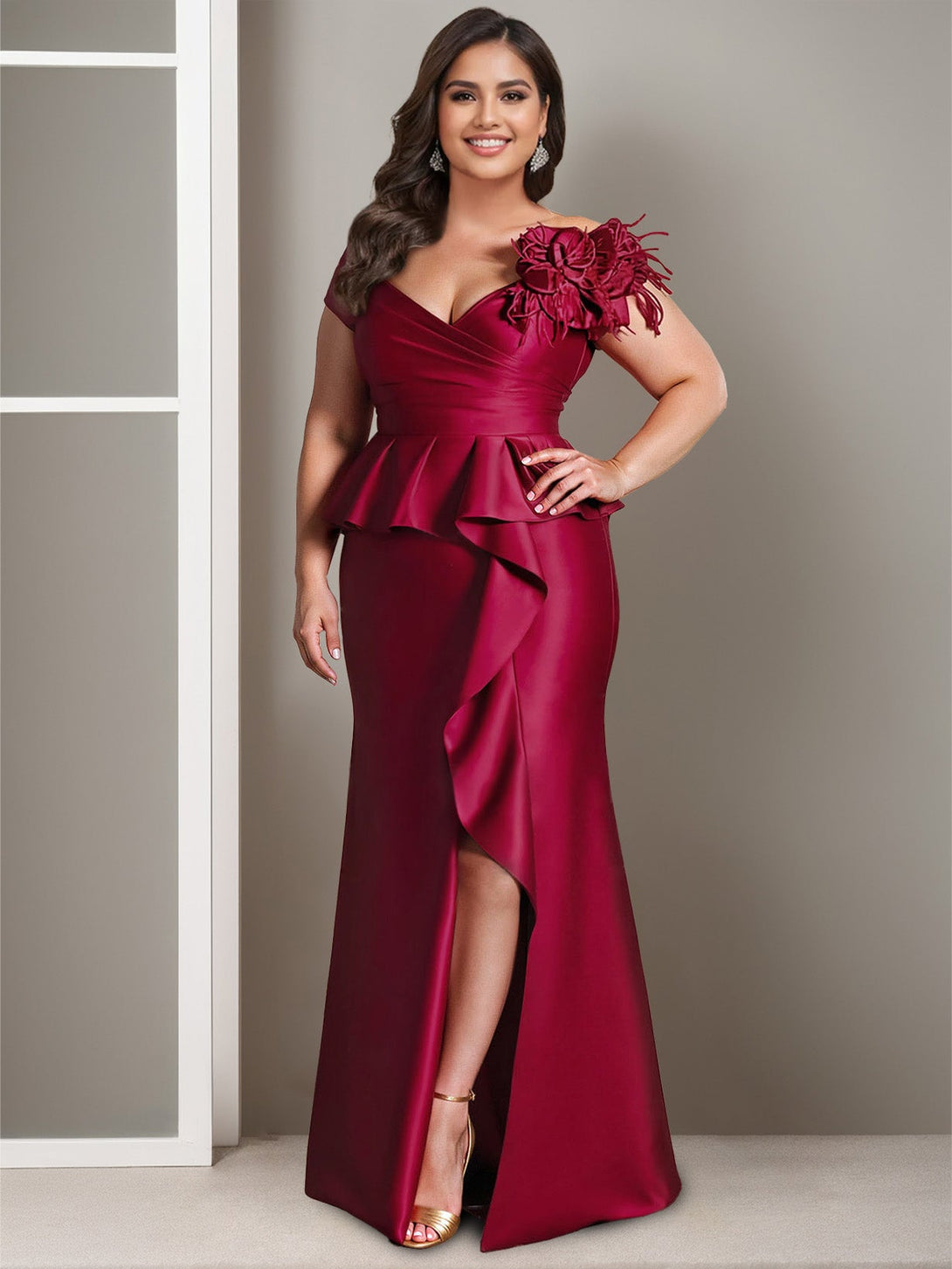 Trumpet/Mermaid Off-The-Shoulder Plus Size Mother Of The Bride Dresses With Ruffles BabaMila