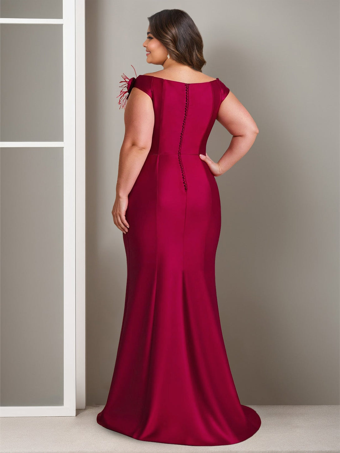 Trumpet/Mermaid Off-The-Shoulder Plus Size Mother Of The Bride Dresses With Ruffles BabaMila
