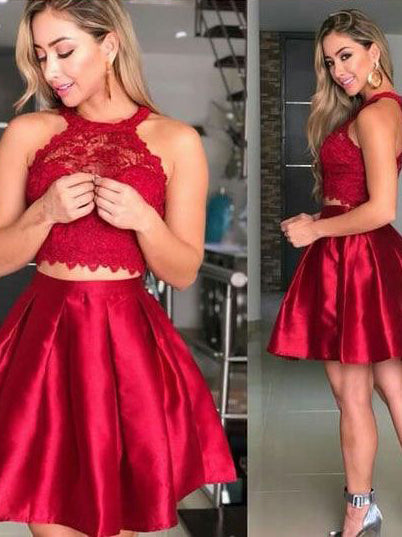 Two Piece Homecoming Dresses Lace Burgundy Short Prom Dress Party Dress Homecoming Dress BabaMila
