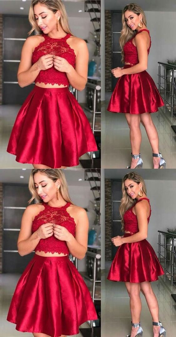 Two Piece Homecoming Dresses Lace Burgundy Short Prom Dress Party Dress Homecoming Dress BabaMila