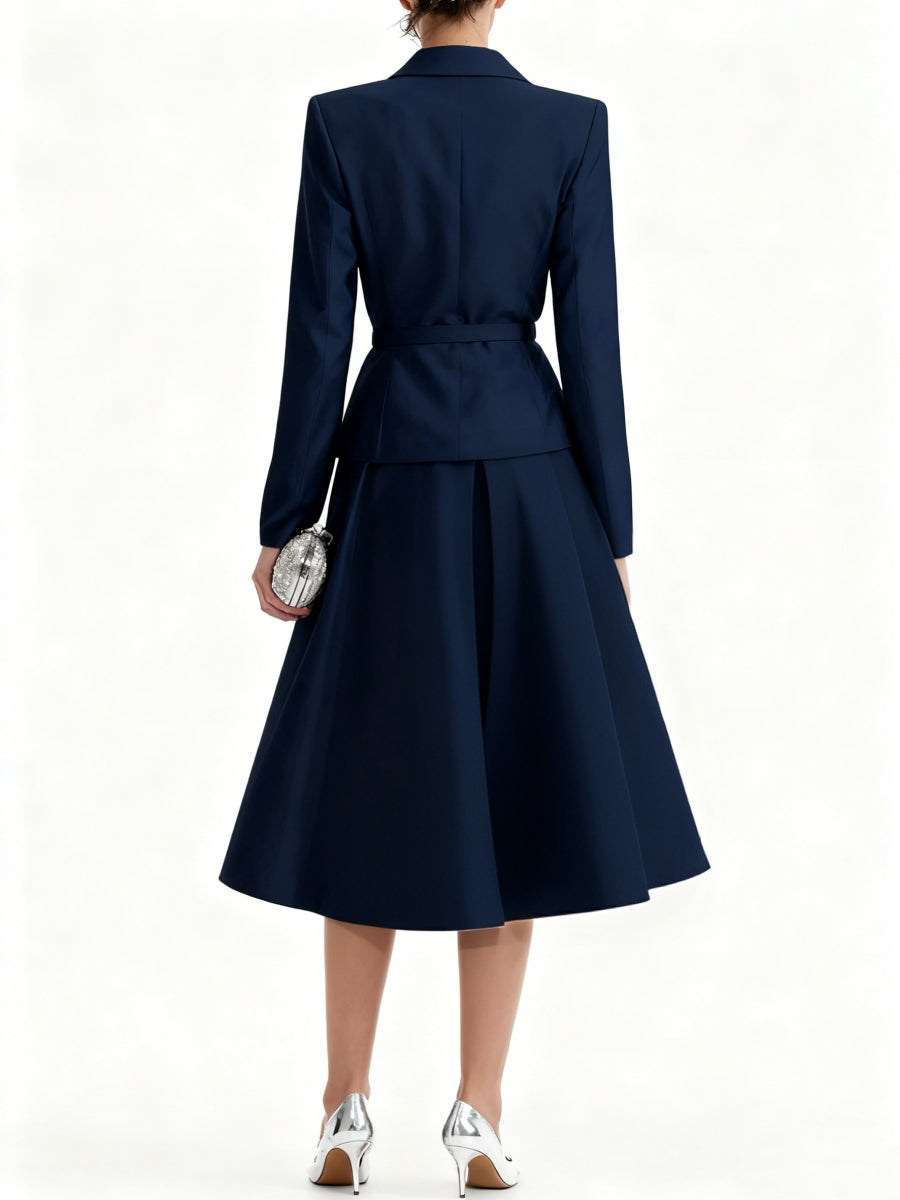 A-Line/Princess V-Neck Mother Of Bride Dresss Blazer Long Sleeves Tea-Length Belt Satin BabaMila