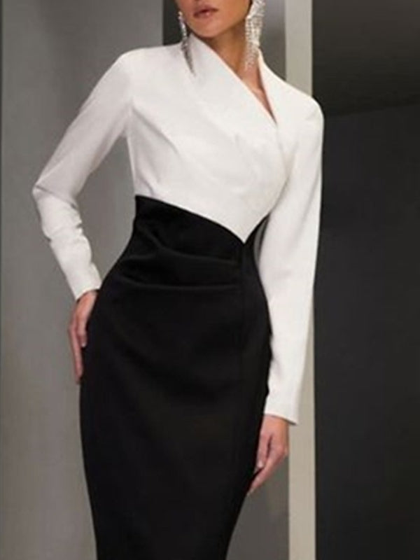 Sheath/Column Asymmetrical V-Neck Long Sleeves Floor-Length Mother Of The Bride Dresses With Slit BabaMila