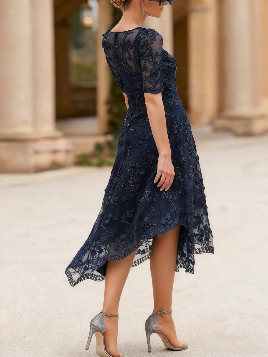 A-Line/Princess Scoop Lace Mother Of The Bride Dresses Tea-Length Half Sleeves Cocktail Dresses BabaMila