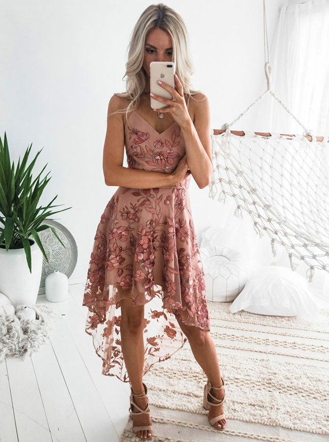 High Low Homecoming Dresses Spaghetti Straps Lace Short Prom Dress Party Dress Homecoming Dress BabaMila