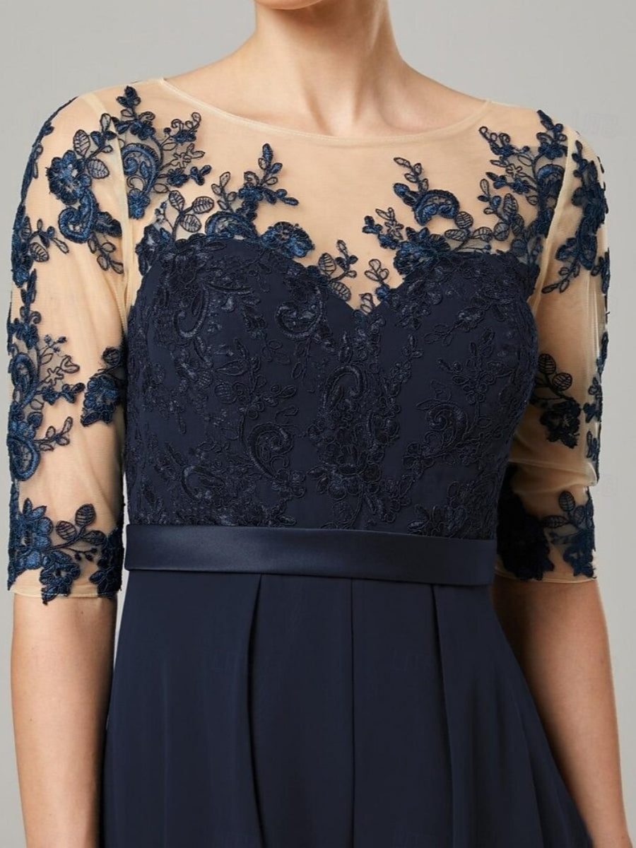 Scoop Chiffon Mother Of The Bride Jumpsuit Lace Ankle-Length Half Sleeves Wedding Guest Dress BabaMila