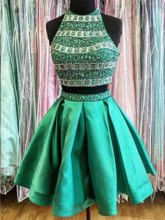 Two Piece Homecoming Dresses Hunter Green Sparkly Short Prom Dress Party Dress Homecoming Dress BabaMila