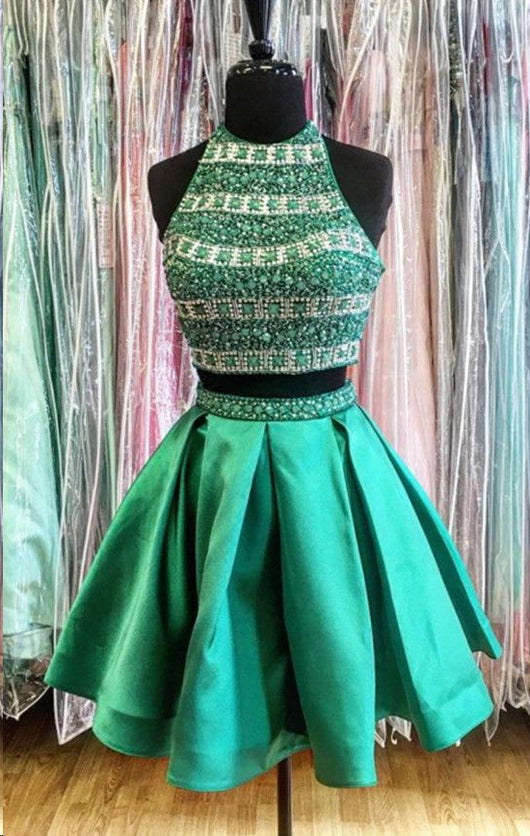 Two Piece Homecoming Dresses Hunter Green Sparkly Short Prom Dress Party Dress Homecoming Dress BabaMila