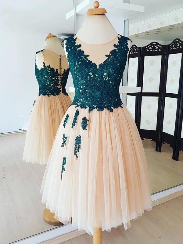 Chic Homecoming Dresses A-line Appliques Tulle Short Prom Dress Simple Party Dress Homecoming Dress BabaMila