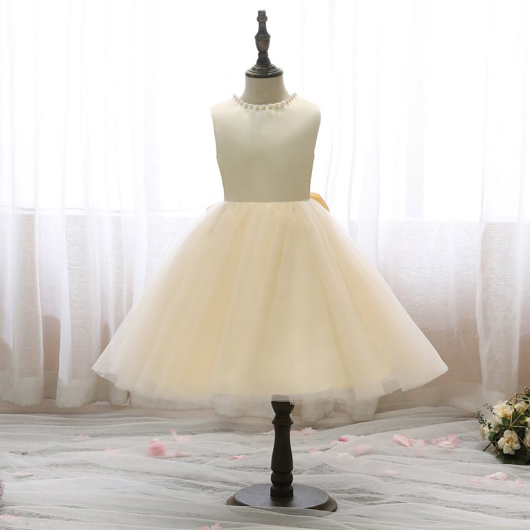 Boat Neck Sleeveless Knee-Length Satin/Tulle Holiday＆Christmas Dresses With Beads/Bow Gidiondress