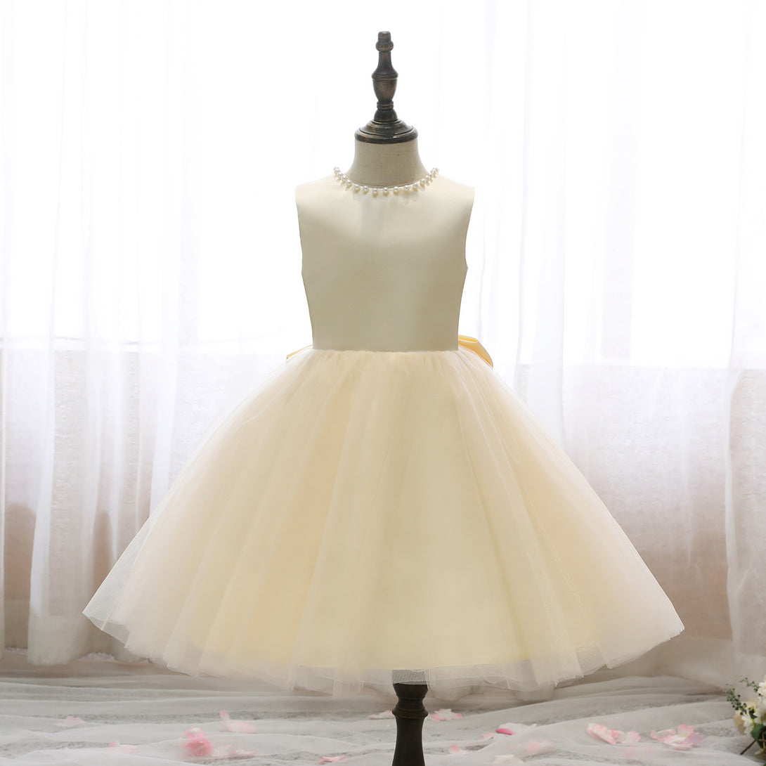 Boat Neck Sleeveless Knee-Length Satin/Tulle Holiday＆Christmas Dresses With Beads/Bow Gidiondress