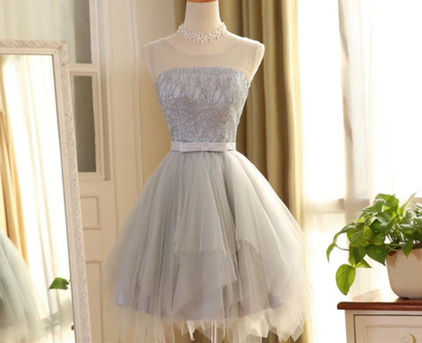 Homecoming Dress Silver Bowknot Lace-up Short Prom Dress Party Dress BabaMila
