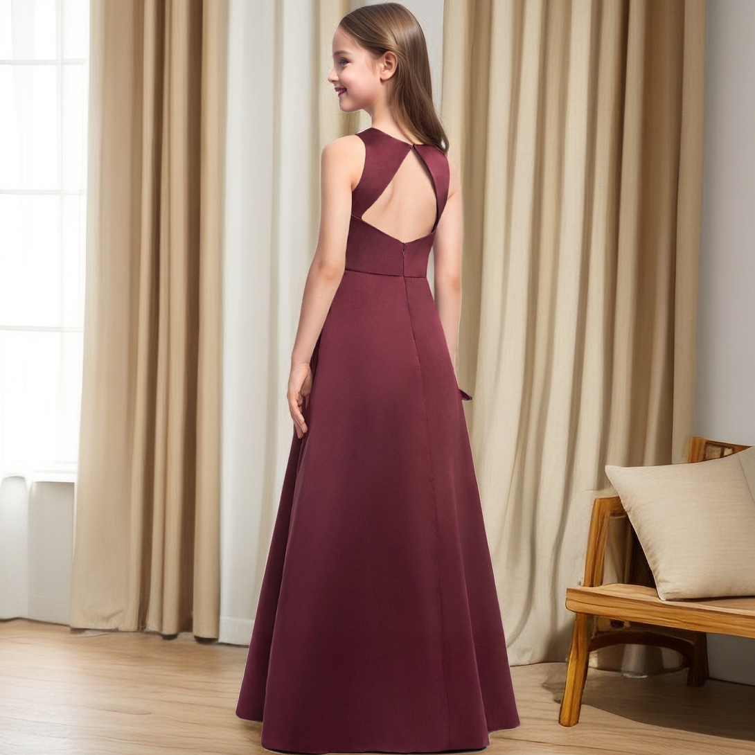 A-Line Sleeveless Scoop Neck Simple Floor-Length Satin Junior Bridesmaid Dress/Girls Birthday Dresses Girls Gidiondress