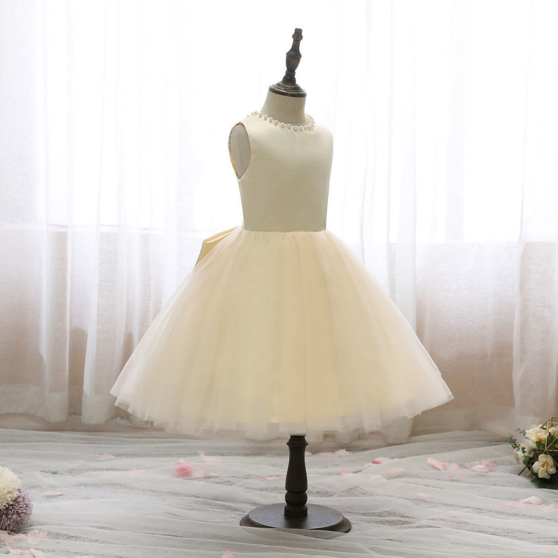 Boat Neck Sleeveless Knee-Length Satin/Tulle Holiday＆Christmas Dresses With Beads/Bow Gidiondress
