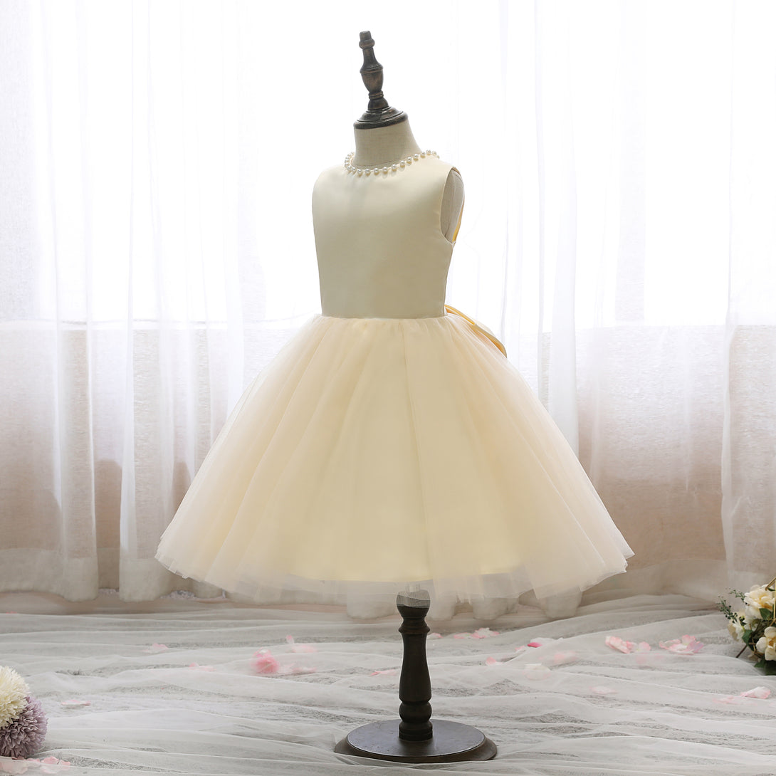 Boat Neck Sleeveless Knee-Length Satin/Tulle Holiday＆Christmas Dresses With Beads/Bow Gidiondress