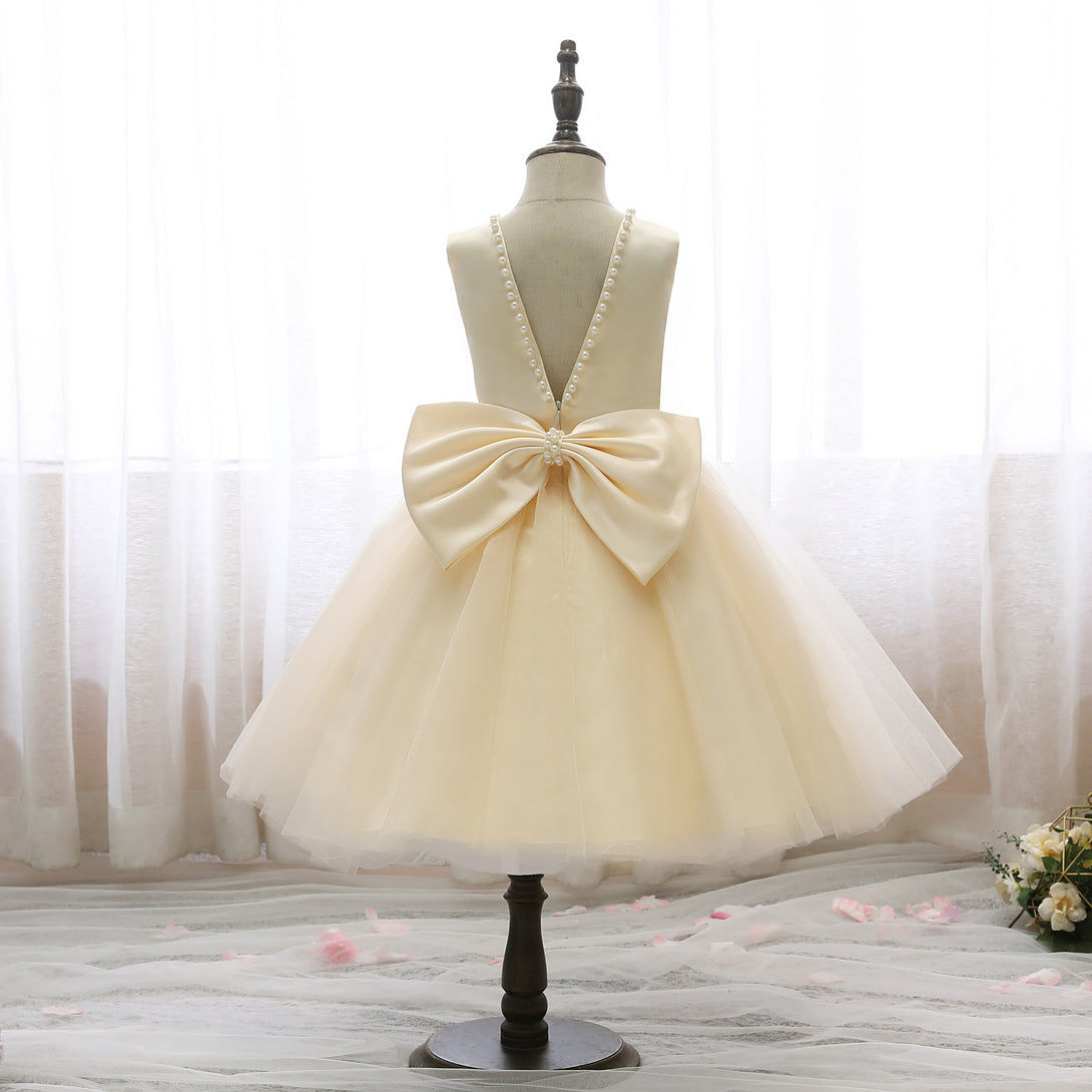 Boat Neck Sleeveless Knee-Length Satin/Tulle Holiday＆Christmas Dresses With Beads/Bow Gidiondress