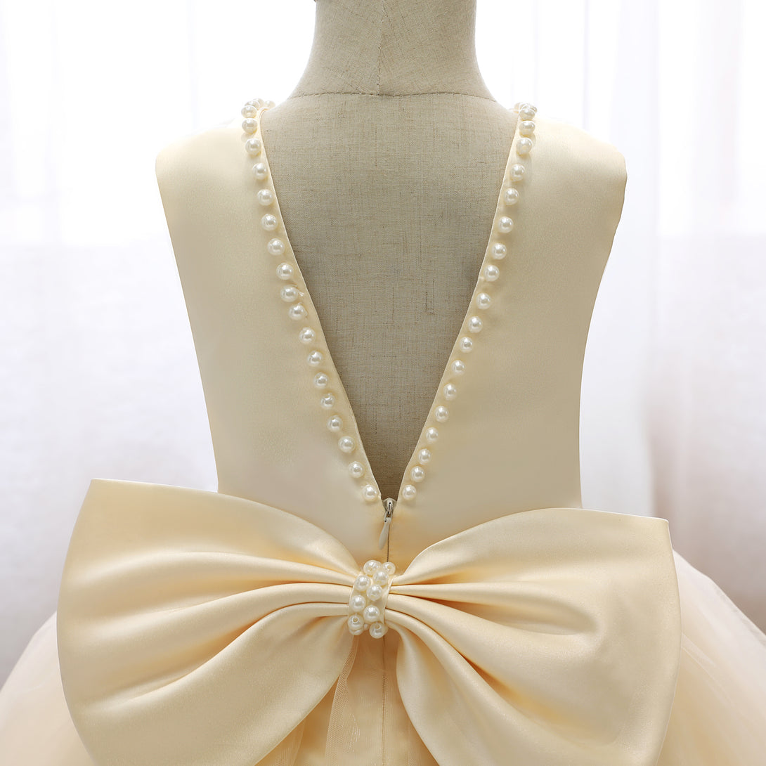 Boat Neck Sleeveless Knee-Length Satin/Tulle Holiday＆Christmas Dresses With Beads/Bow Gidiondress