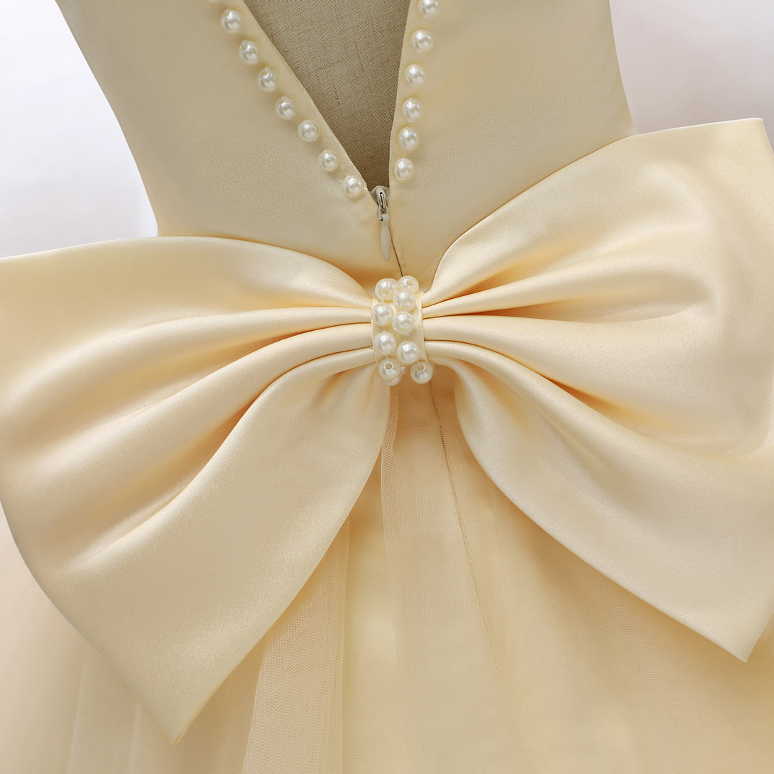 Boat Neck Sleeveless Knee-Length Satin/Tulle Holiday＆Christmas Dresses With Beads/Bow Gidiondress