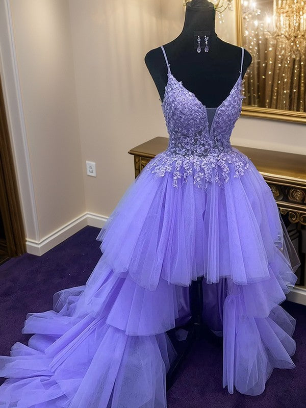 A-line/Princess Tulle Straps Sleeveless Asymmetrical Homecoming Dress BabaMila