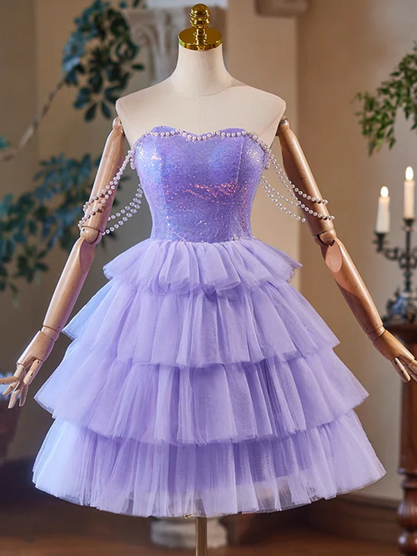 A-Line Sweetheart Neck Purple Short Prom Dress, Purple Homecoming Dress Homecoming Dress BabaMila