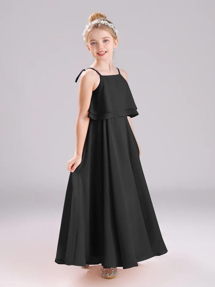 Girls Birthday Dresses Square Neck Spaghetti Straps Chiffon Floor-Length Junior Bridesmaid Dress/Party Dresses Gidiondress
