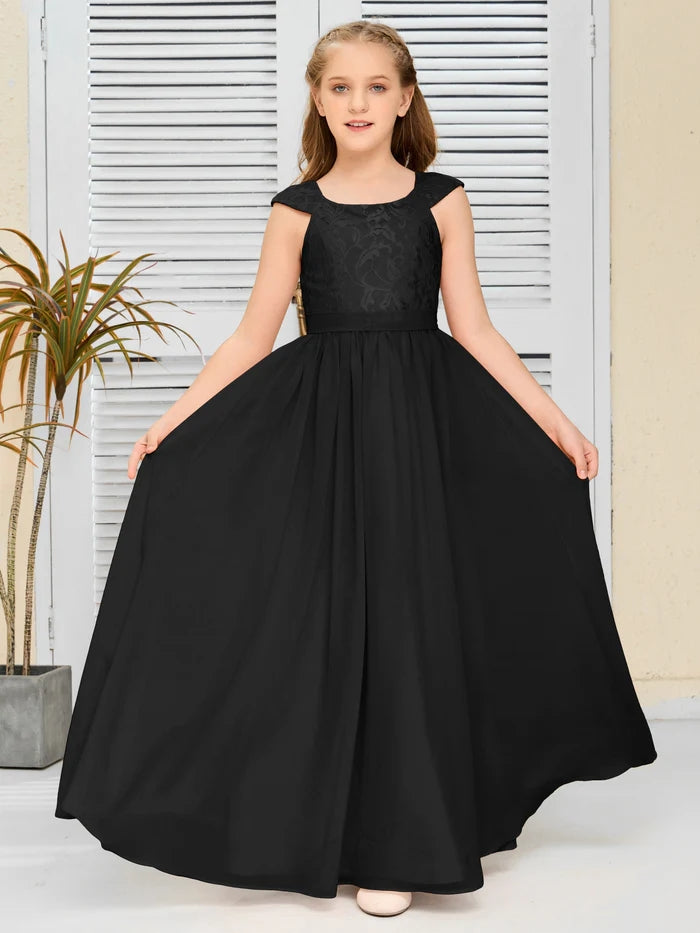 Floor-Length Pearl Pink Chiffon/Lace Junior Bridesmaid Dress/Girls dress Gidiondress