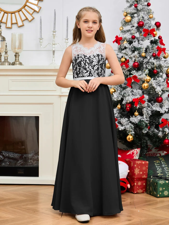 Floor-Length Chiffon/Satin/Lace Yellow Junior Bridesmaid Dress/Girls Birthday Dresses Gidiondress