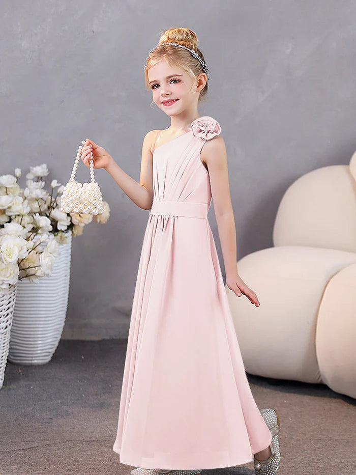 One-Shoulder Chiffon Floor-Length Junior Bridesmaid Dress/Party Dresses Gidiondress