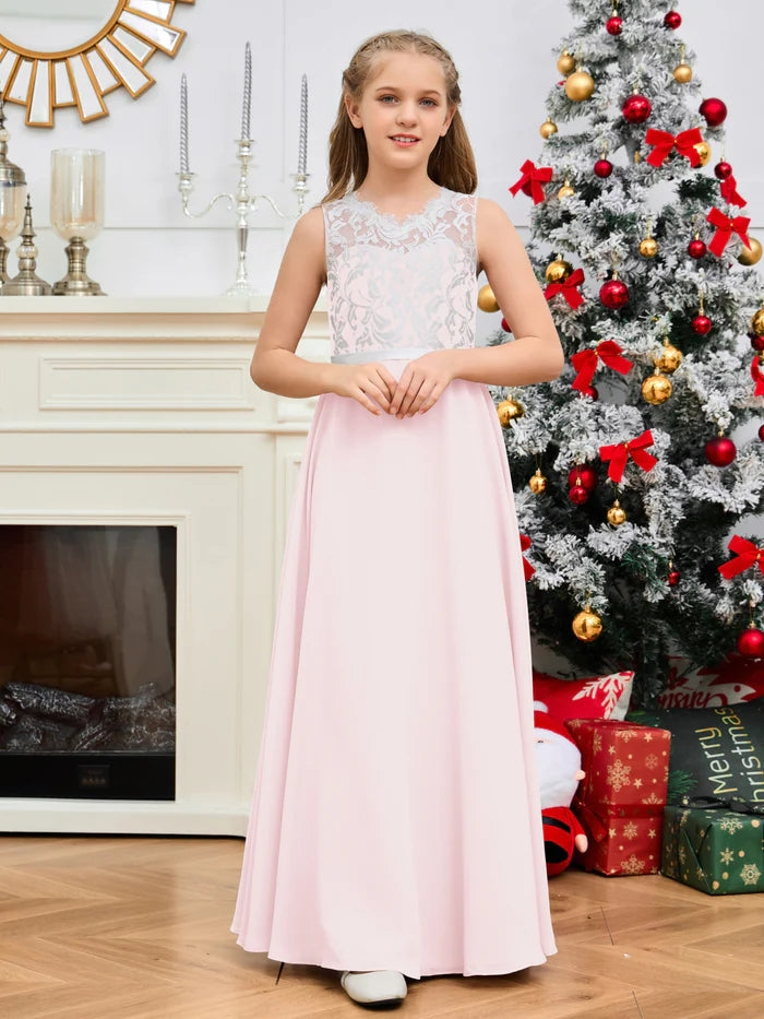 Floor-Length Chiffon/Satin/Lace Yellow Junior Bridesmaid Dress/Girls Birthday Dresses Gidiondress