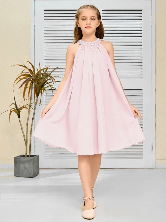 Halter Knee-Length Chiffon Junior Bridesmaid Dress/Girls Birthday Dresses Gidiondress