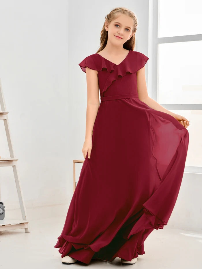Floor-Length Chiffon Asymmetrical Junior Bridesmaid Dress/Girls Dress Gidiondress