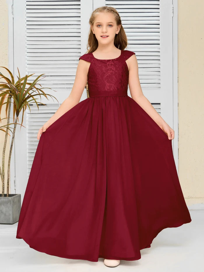 Floor-Length Pearl Pink Chiffon/Lace Junior Bridesmaid Dress/Girls dress Gidiondress