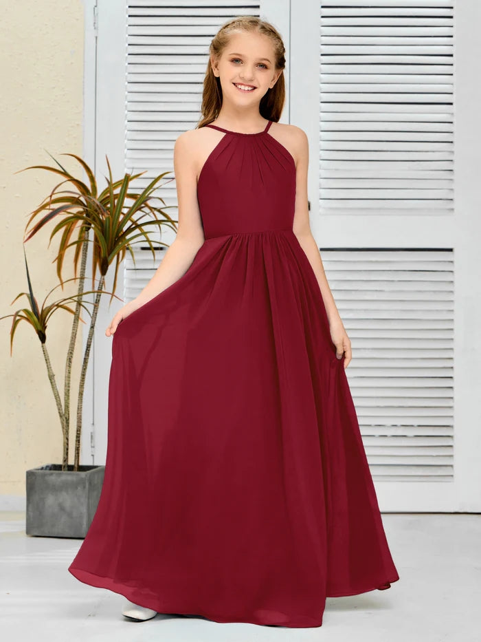 Halter Floor-Length Chiffon Simple Junior Bridesmaid Dress/Girls dress Gidiondress