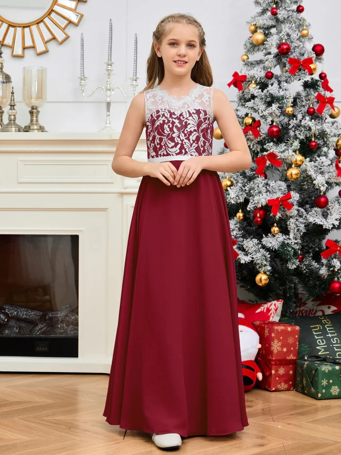 Floor-Length Chiffon/Satin/Lace Yellow Junior Bridesmaid Dress/Girls Birthday Dresses Gidiondress