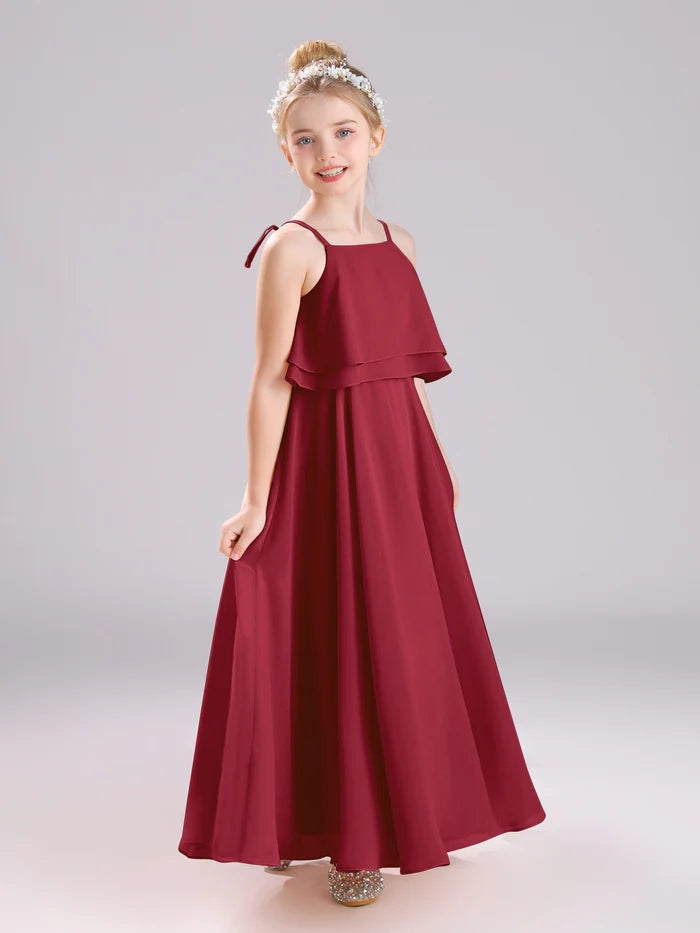 Girls Birthday Dresses Square Neck Spaghetti Straps Chiffon Floor-Length Junior Bridesmaid Dress/Party Dresses Gidiondress