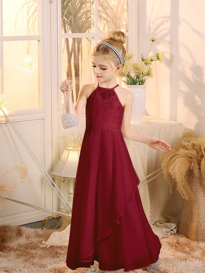 First Communion A Line Chiffon Floor-Length Dusty Sage Junior Bridesmaid Dress Gidiondress