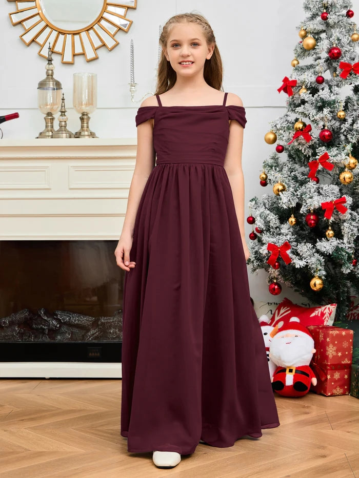 A-Line Floor-Length Chiffon Cold Shoulder Junior Bridesmaid Dress/Girls Birthday Dresses With Cape Gidiondress Cabernet 12M