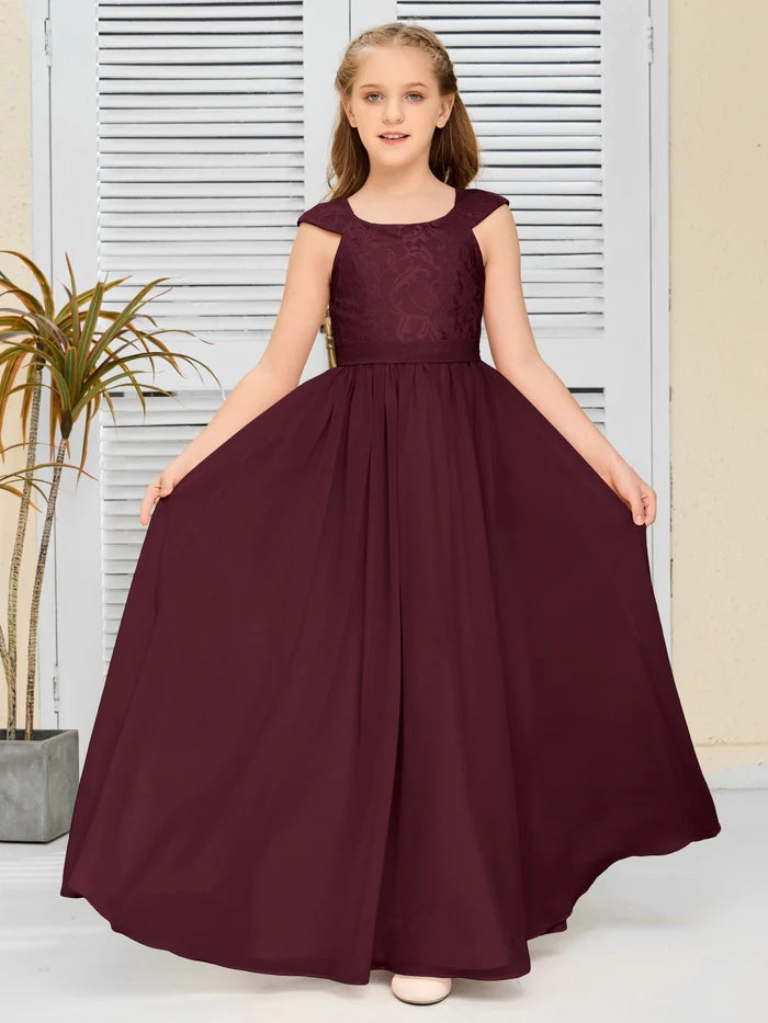 Floor-Length Pearl Pink Chiffon/Lace Junior Bridesmaid Dress/Girls dress Gidiondress