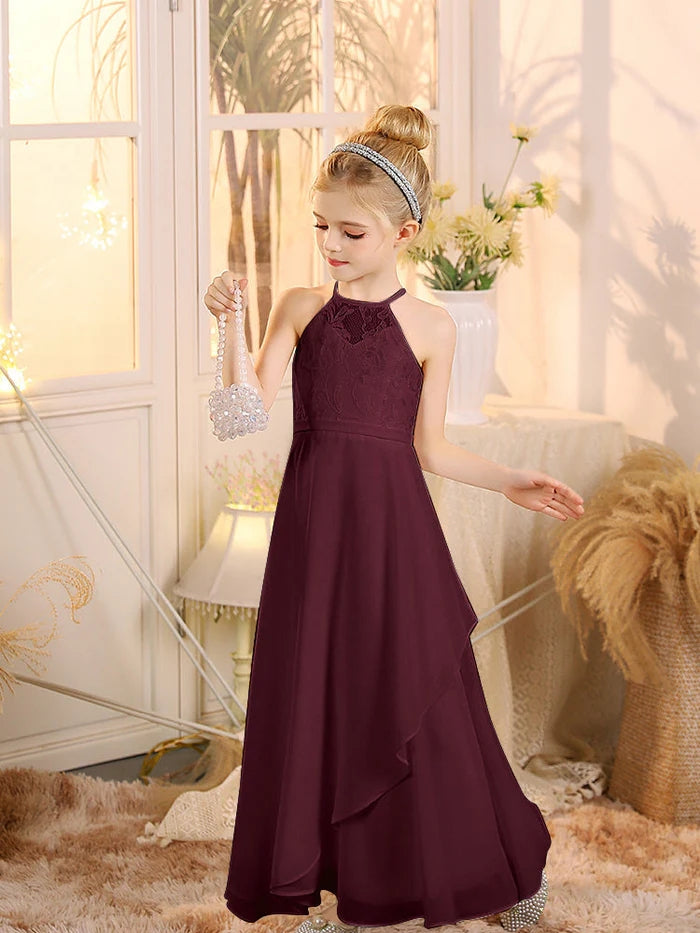 First Communion A Line Chiffon Floor-Length Dusty Sage Junior Bridesmaid Dress Gidiondress