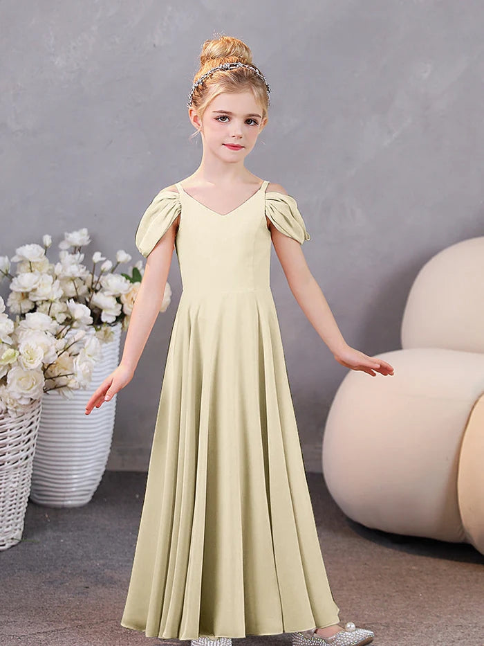 Girls Birthday Dresses V-Neck Chiffon Floor-Length Junior Bridesmaid Dress/Party Dresses Gidiondress