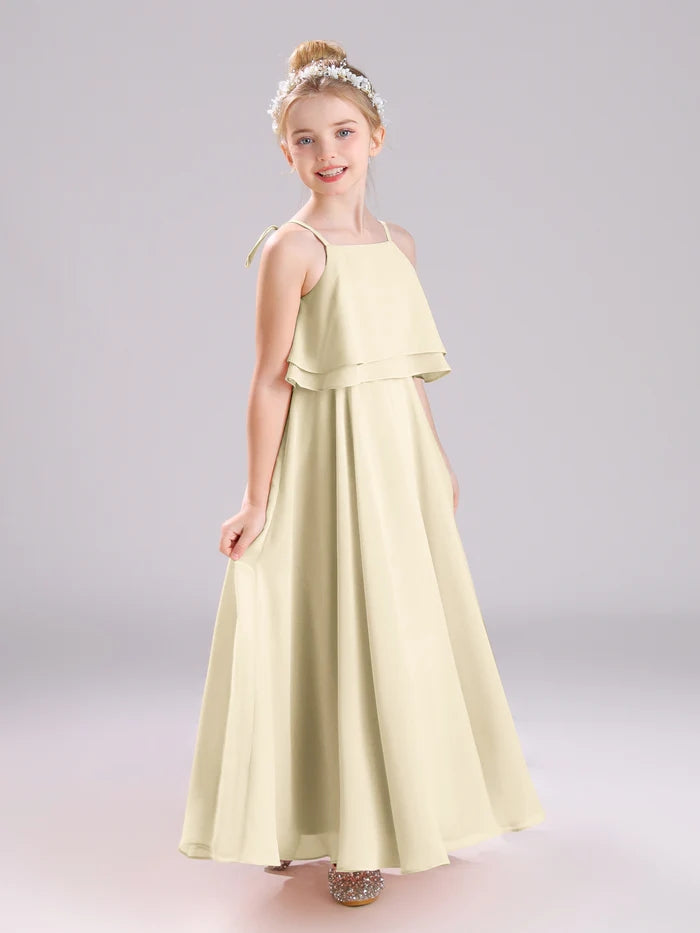 Girls Birthday Dresses Square Neck Spaghetti Straps Chiffon Floor-Length Junior Bridesmaid Dress/Party Dresses Gidiondress