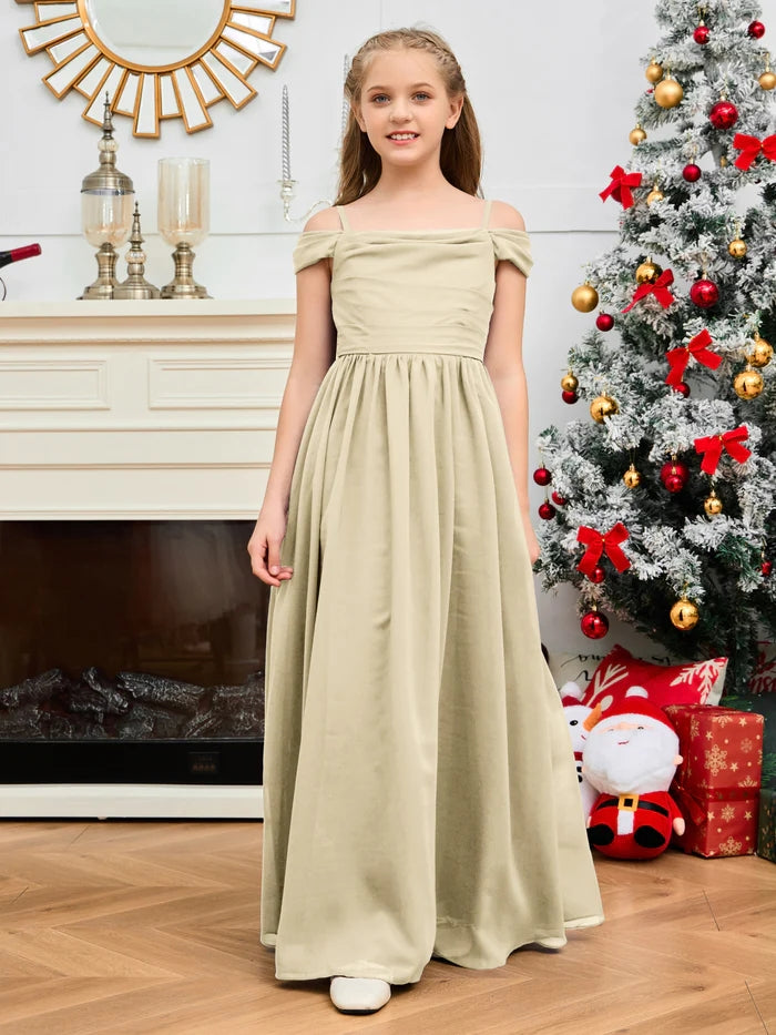 A-Line Floor-Length Chiffon Cold Shoulder Junior Bridesmaid Dress/Girls Birthday Dresses With Cape Gidiondress