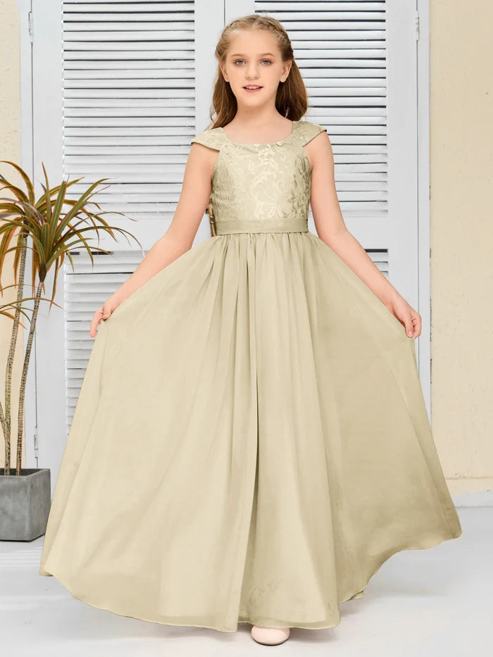 Floor-Length Pearl Pink Chiffon/Lace Junior Bridesmaid Dress/Girls dress Gidiondress