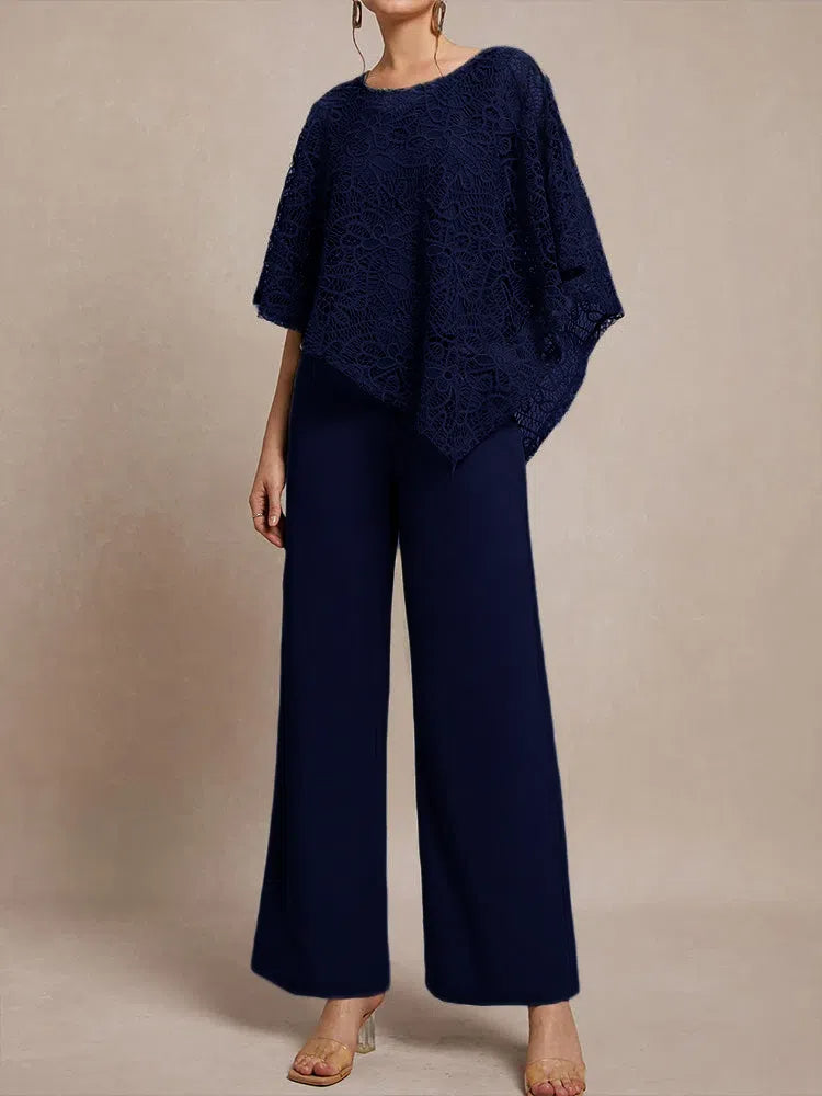 3 Pieces Lace Cape Chiffon Mother of the Bride Pant Suits BabaMila