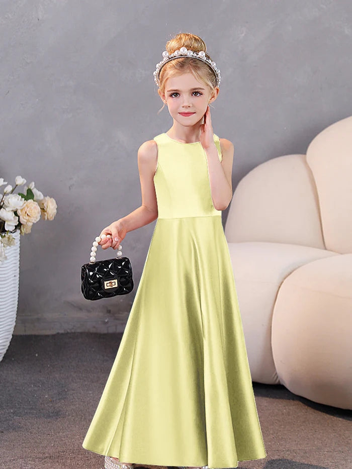 Girls Birthday Dresses Simple Sleeveless Satin Floor-Length Junior Bridesmaid Dress Gidiondress Daffodil 12M